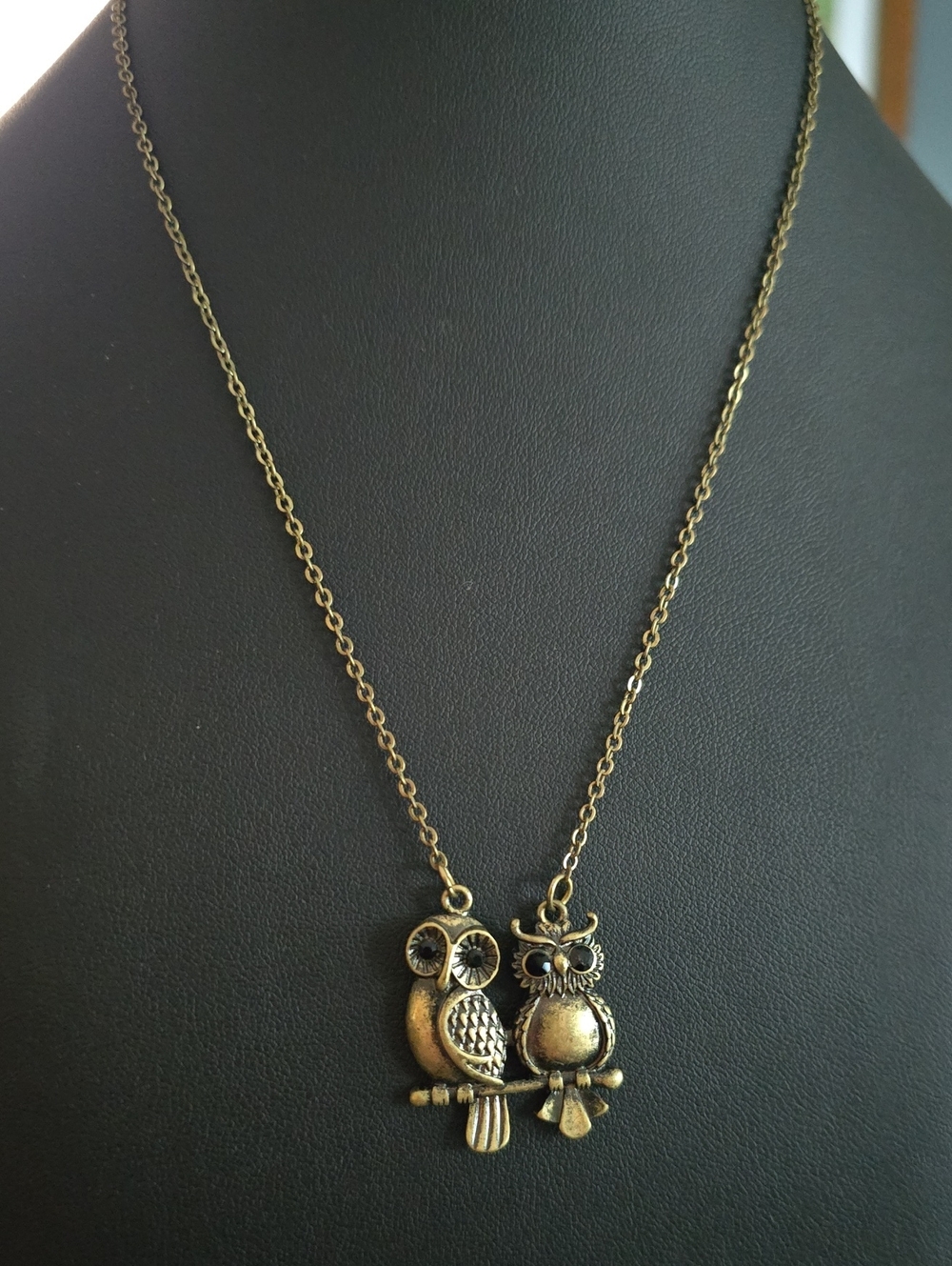 Antique Gold Owl Duo Pendant Necklace - Women Jewelry
